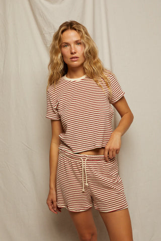 Perfect White Tee - Bree Loop Terry Stripe Tee - Poppy Chocolate Stripe