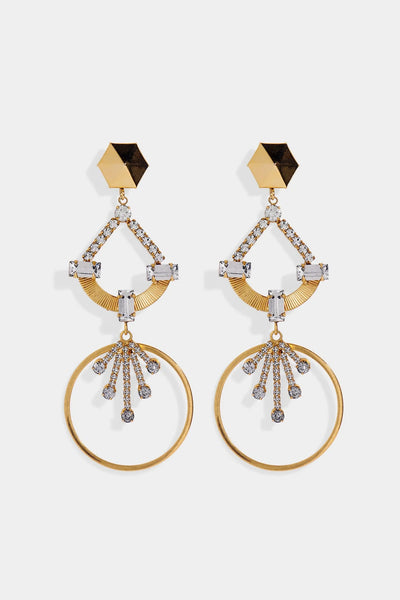 Nicole Romano - Cottrell Triple-Tiered Hexagon Stud, Crystal Burst & Hoop Earring