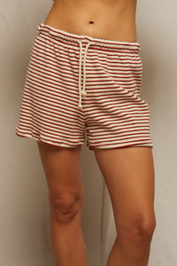 Perfect White Tee - Jace Loop Terry Sweatshort - Poppy Chocolate Stripe