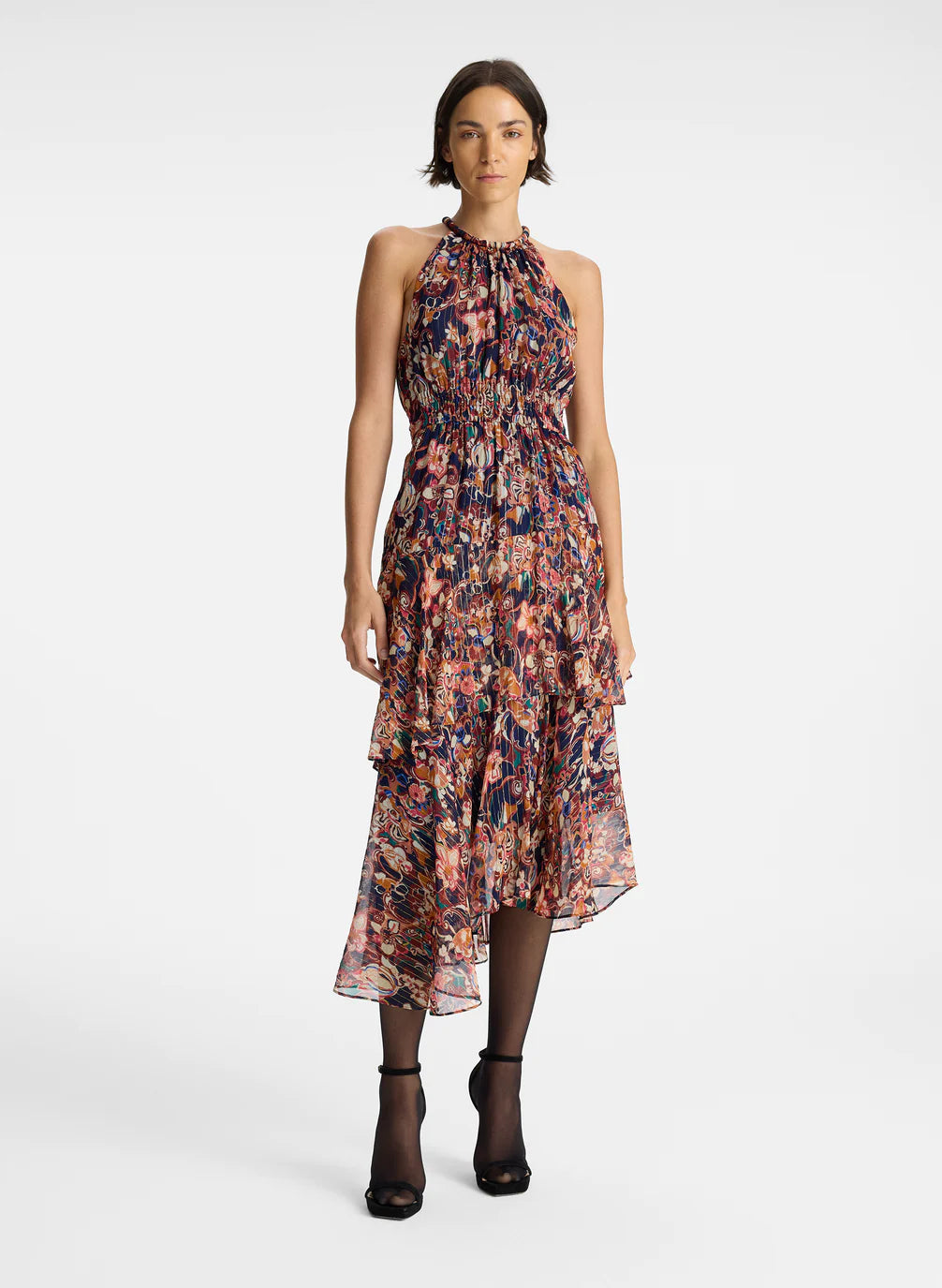 ALC - Elaine Silk Midi Dress - Port Wine Multi
