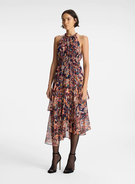 ALC - Elaine Silk Midi Dress - Port Wine Multi
