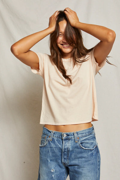 Perfect White Tee - Harley Cotton Boxy Crew Tee - Available in Peaches and Cream & Chalk Colors