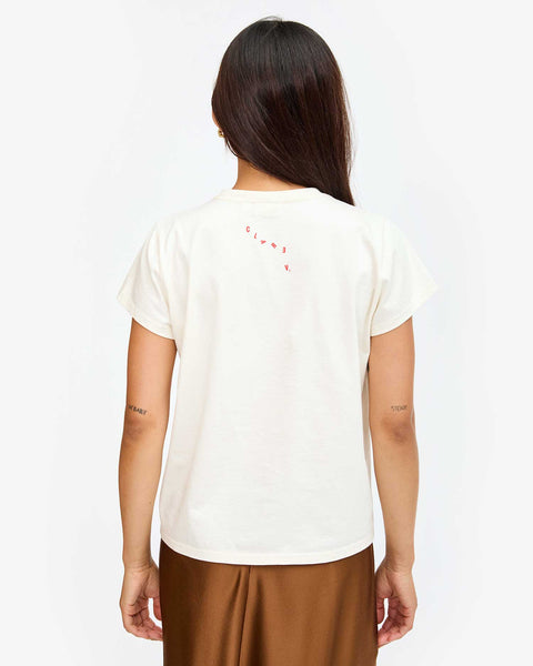 Clare V. - Classic Tee - Cream w/ Bright Poppy Bon Vivant
