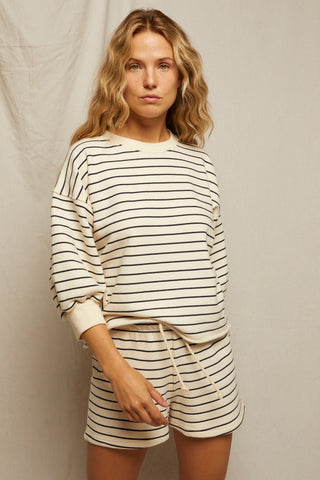 Perfect White Tee - Niall French Terry 3/4 Crew Sweatshirt - Navy Stripe