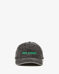 Clare V. - Baseball Hat - Faded Black Denim Embroidered Bon Vivant