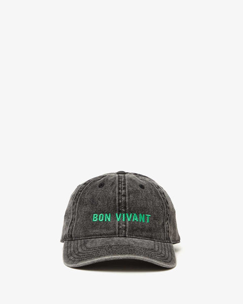 Clare V. - Baseball Hat - Faded Black Denim Embroidered Bon Vivant