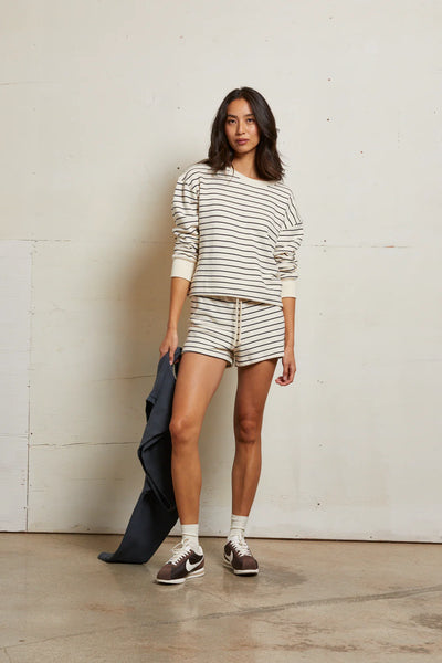 Perfect White Tee - Layla French Terry Short - Natural Night Stripe