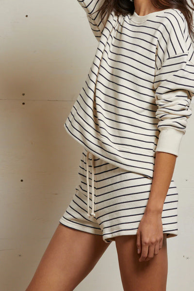 Perfect White Tee - Layla French Terry Short - Natural Night Stripe