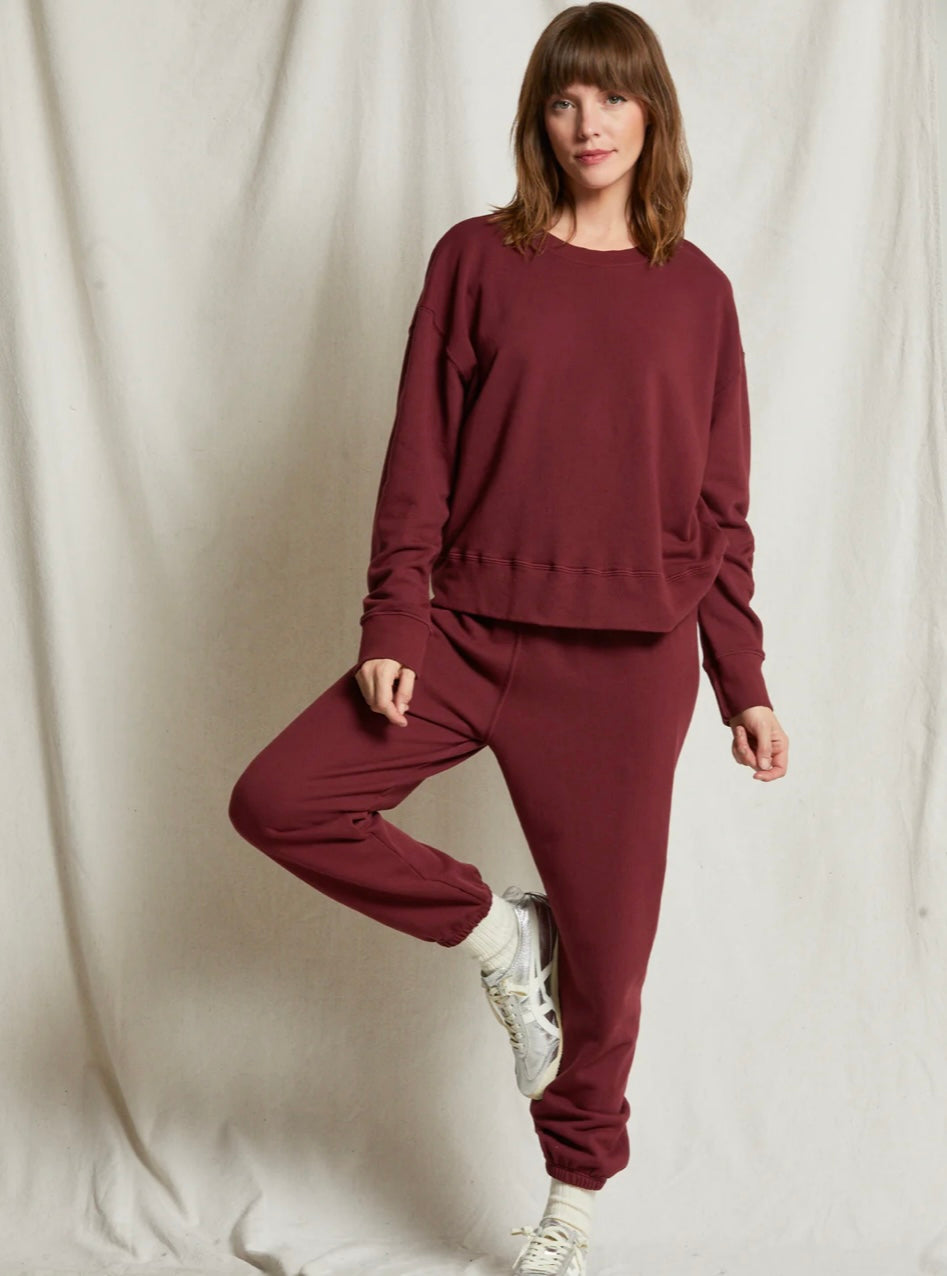 Perfect White Tee - Johnny Easy Sweatpant - Cranberry