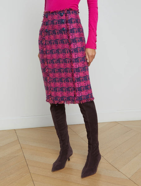 L’AGENCE - Kitty Tweed Button Skirt - Midnight/Acai/Ruby Tweed