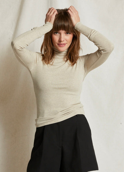 Perfect White Tee - Hayden Ribbed Turtleneck - Oatmeal