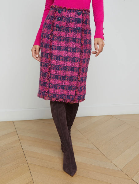L’AGENCE - Kitty Tweed Button Skirt - Midnight/Acai/Ruby Tweed