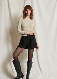 Perfect White Tee - Hayden Ribbed Turtleneck - Oatmeal