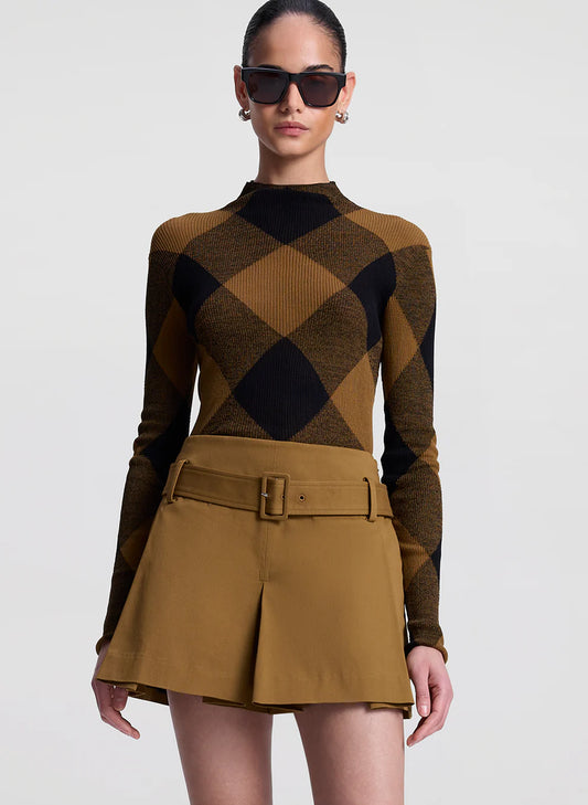 A.L.C. - Hugh Fine Cotton Argyle Knit Top - Saddle/Black