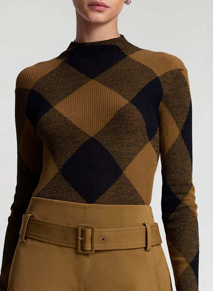 A.L.C. - Hugh Fine Cotton Argyle Knit Top - Saddle/Black