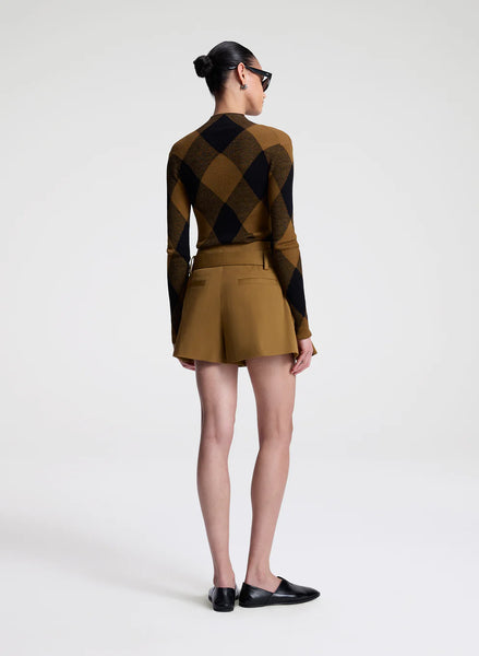 A.L.C. - Hugh Fine Cotton Argyle Knit Top - Saddle/Black