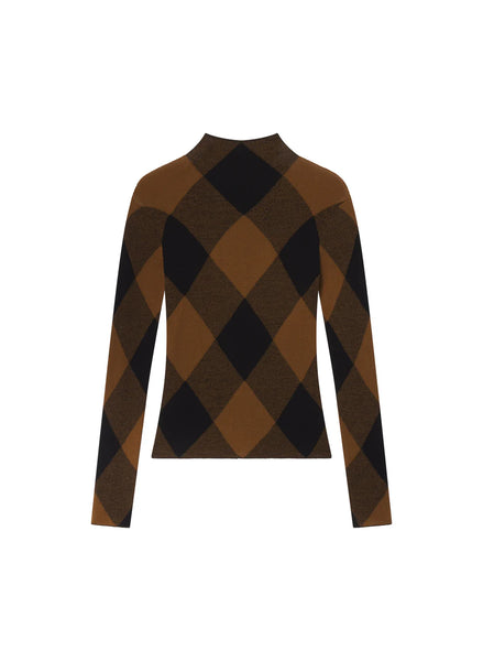 A.L.C. - Hugh Fine Cotton Argyle Knit Top - Saddle/Black
