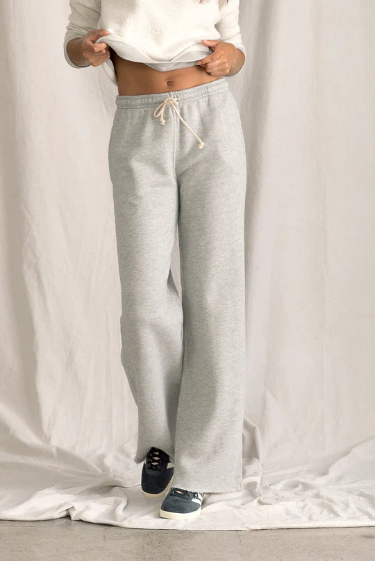 Perfect White Tee - Hailey Structured Wide Leg Fleece Pant - Heather Grey