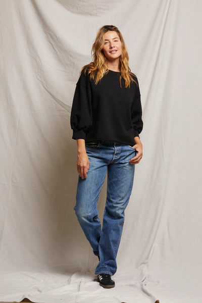 Perfect White Tee - Niall Bubble Sleeve Sweatshirt - True Black
