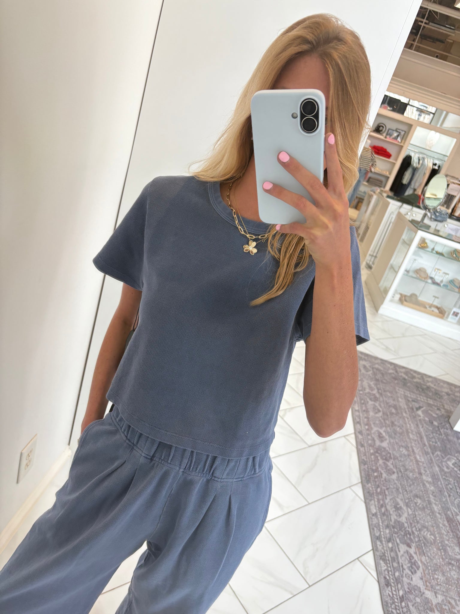 LES TIEN - Daria Crop Tee - Washed Periwinkle