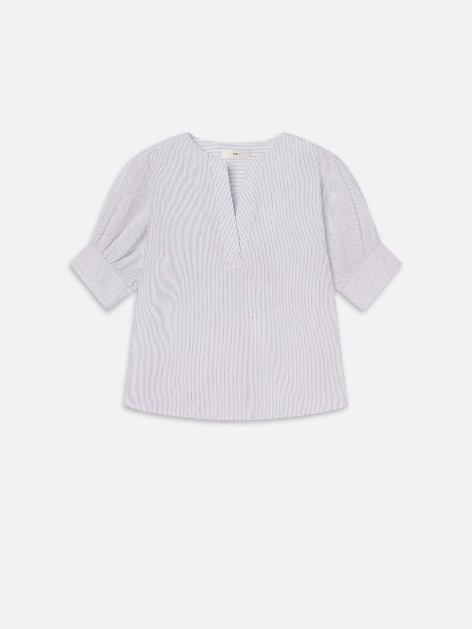 FRAME - The V-Neck Popover Top - Steel Blue Multi