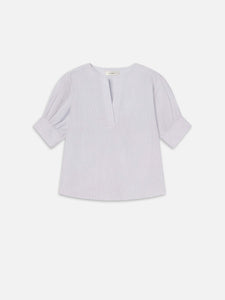 FRAME - The V-Neck Popover Top - Steel Blue Multi