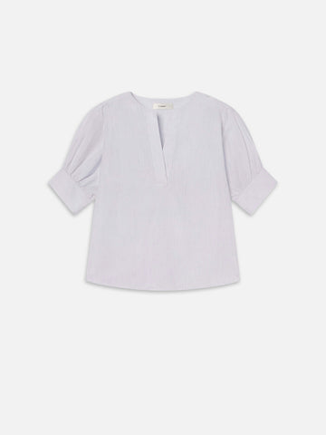 FRAME - The V-Neck Popover Top - Steel Blue Multi