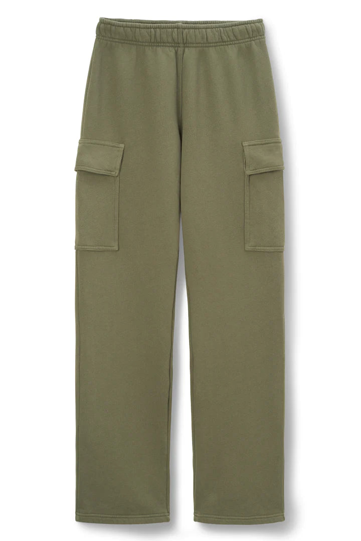 Perfect White Tee - Kelly Cotton Fleece Cargo Pants - Olive
