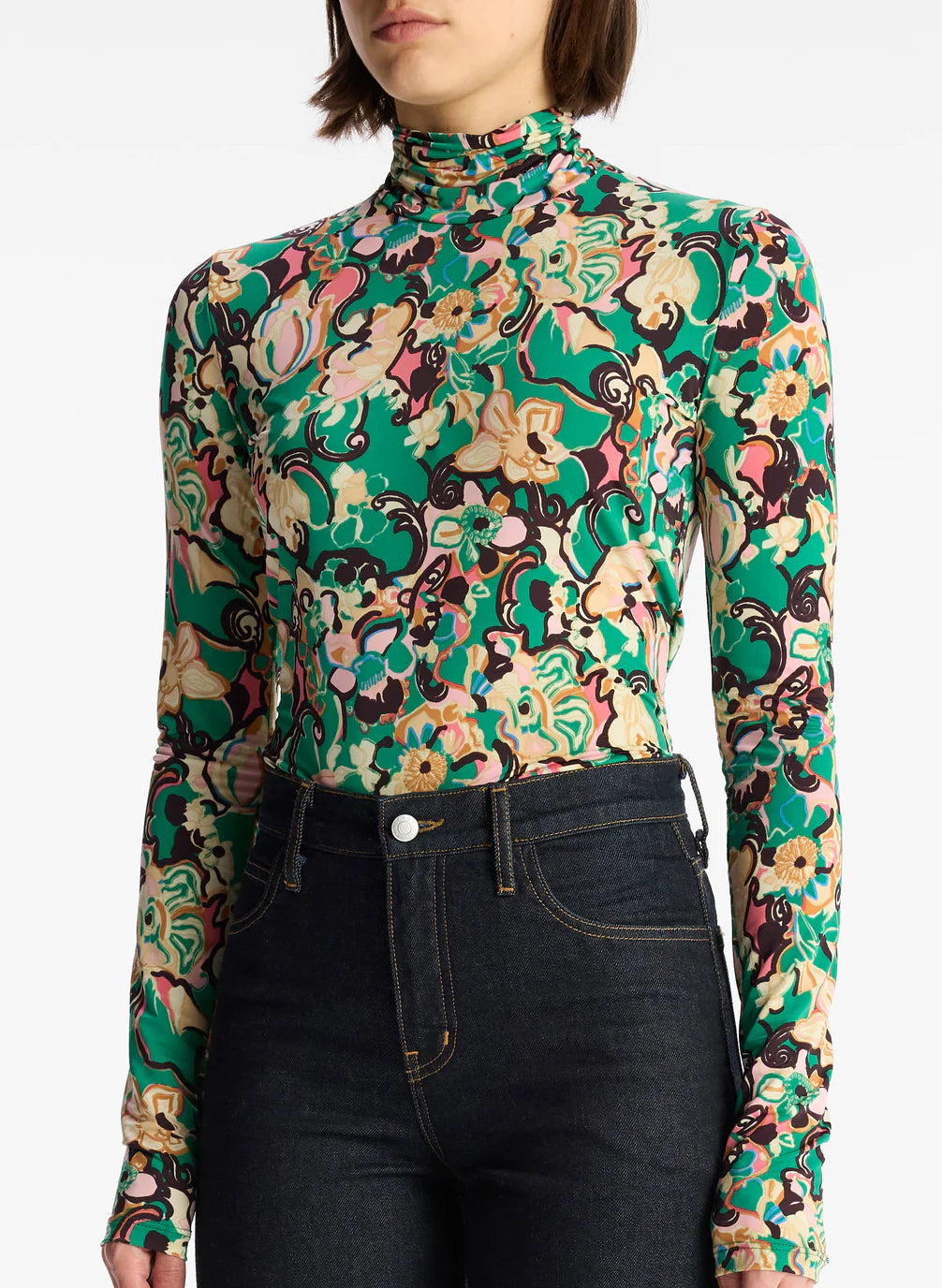 ALC - James Mock Neck Top - Emerald Multi