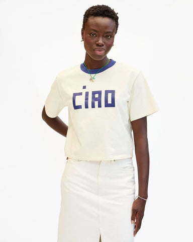 Clare V. - Le Carré Tee - Cream w/ Navy Block Ciao