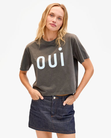 Clare V. - Le Carré Tee - Faded Black w/ Sky Blue Oui