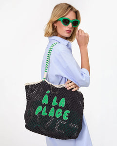Clare V. - L'Été Tote - Black w/ Green Apple Á La Plage