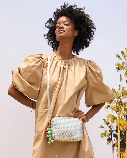 Clare V. - Midi Sac - Silver Specchio Woven Checker