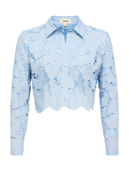 L'AGENCE - Seychelle Lace Cropped Blouse - Blue Fog