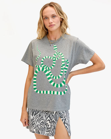 Clare V. - Original Tee - Grey Melange w/ Green Apple/Cream Snake