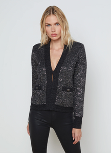 L'AGENCE - Jinny Sequin Cardigan - Black/Charcoal Sequin