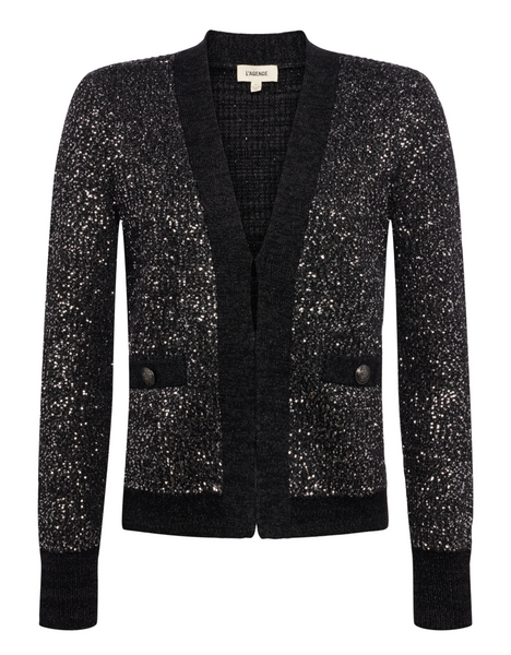 L'AGENCE - Jinny Sequin Cardigan - Black/Charcoal Sequin