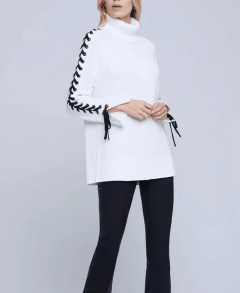 L'AGENCE - Nola Lace Up Sweater - Ivory/Black