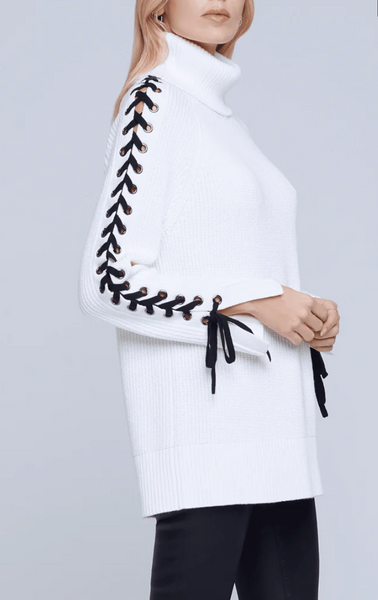 L'AGENCE - Nola Lace Up Sweater - Ivory/Black
