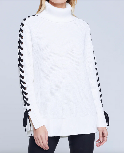 L'AGENCE - Nola Lace Up Sweater - Ivory/Black