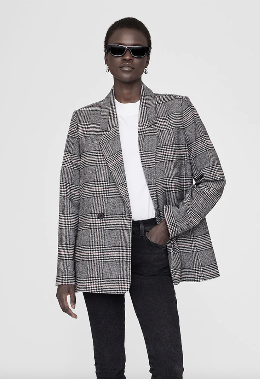 ANINE BING - Madeleine Blazer - Grey/Red Plaid