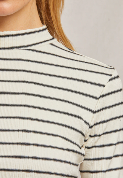 Perfect White Tee - Lauryn Mock Neck - Sugar Black Stripe