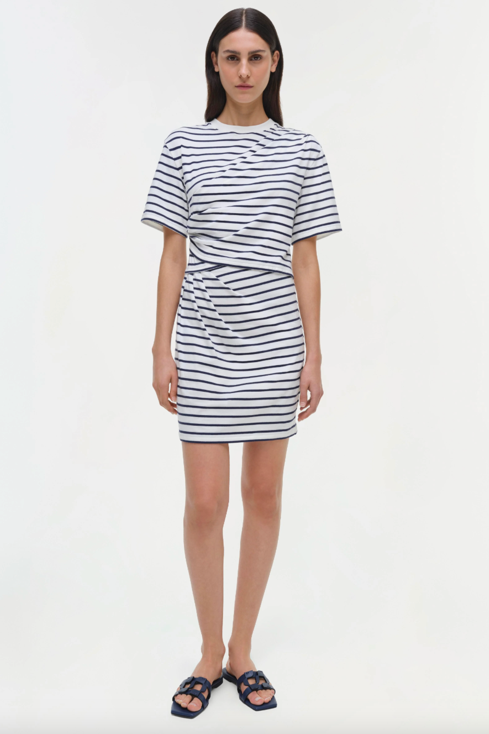 SIMKHAI - Zeus Draped Dress - Mixed Stripe