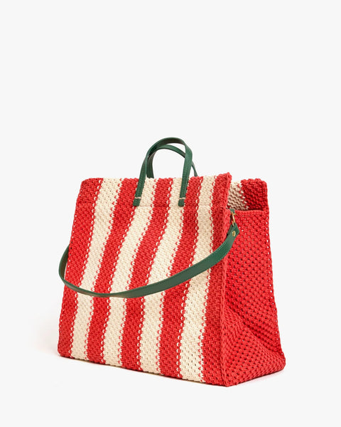 Clare V. - Summer Simple Tote - Cream/Bright Poppy Crochet Stripe
