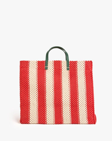Clare V. - Summer Simple Tote - Cream/Bright Poppy Crochet Stripe