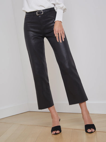 L'Agence - Wanda High Rise Crop Wide Leg - Noir Coated