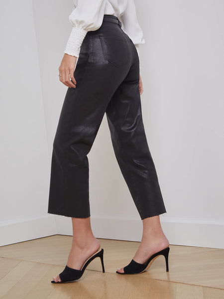 L'Agence - Wanda High Rise Crop Wide Leg - Noir Coated
