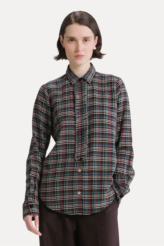 tartan light voile shirt with rouches