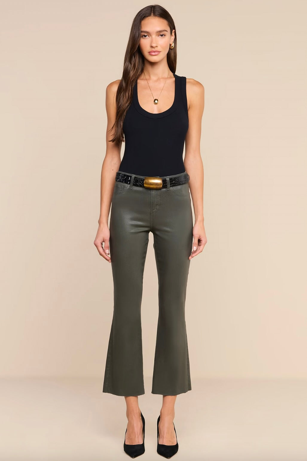 Kendra Crop Flare - Ash Olive Coated