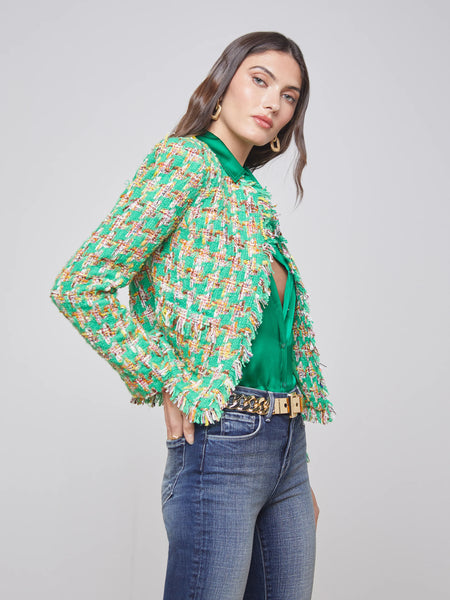 L'Agence - Angelina Jacket - Green Multi Houndstooth Tweed